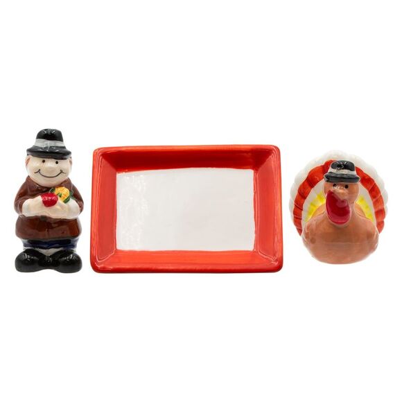 Thanksgiving Turkey and Pilgrim Tabletop Salt and Pepper Shaker Set - Picture 9 of 9